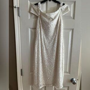 Adriana Papell beaded off the shoulder cocktail dress